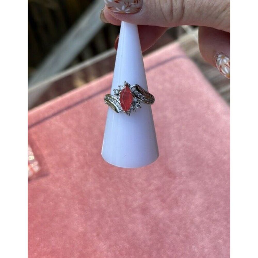 Bomb Party RBP2442 Sz 7 Natural Fusion‎ Tangerine Quartz On Rhodium Plated Band